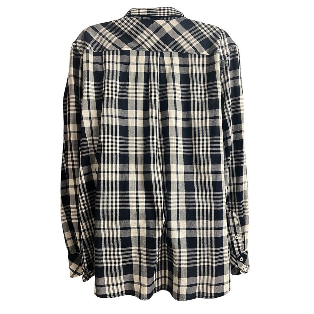 TALBOTS Long Sleeve Botton Up Classic Checked Blouse Navy & White Sz L NWT - Picture 3 of 6